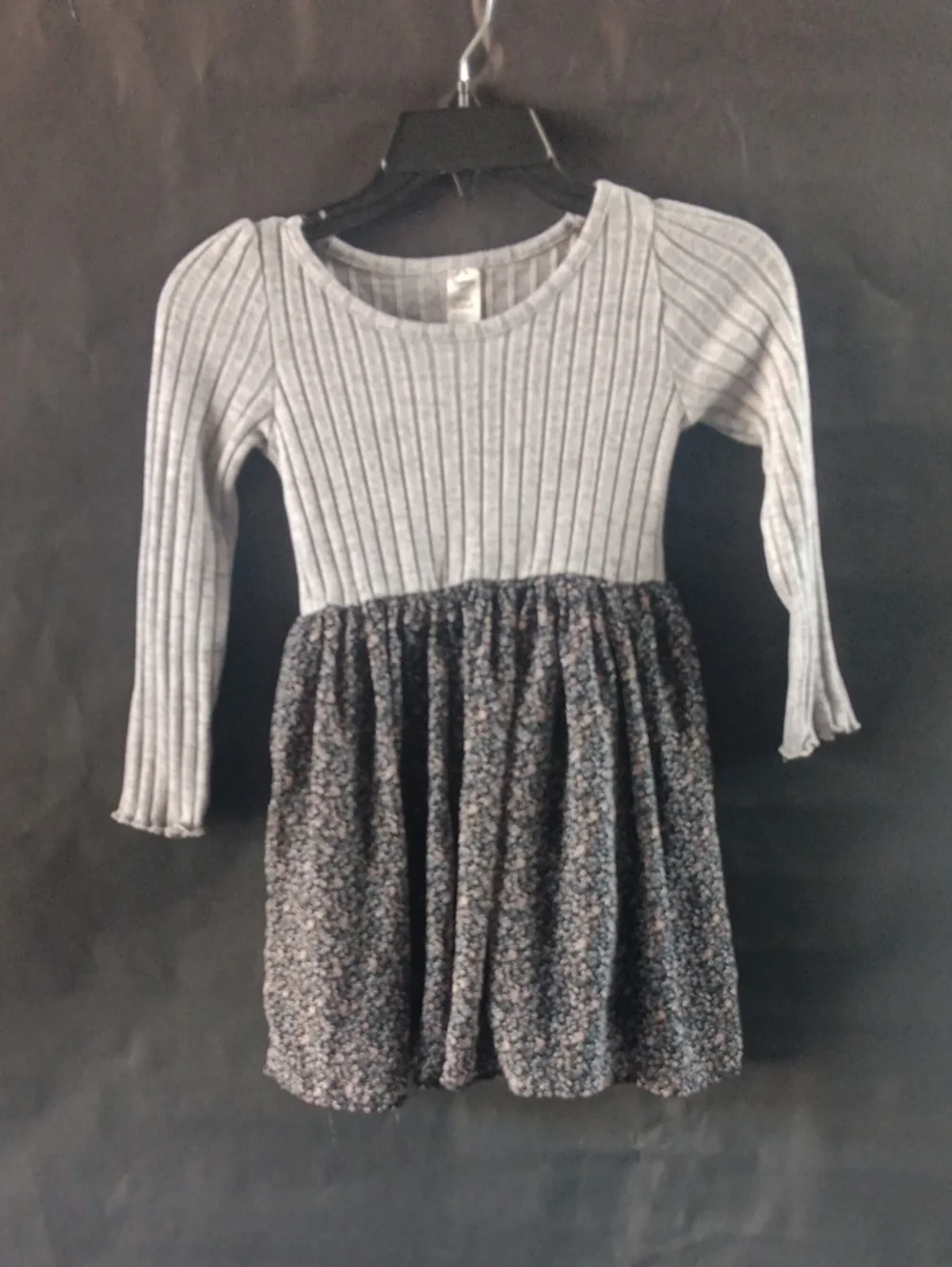 OshKosh B'gosh Grey Ribbed Top with Navy Floral Skirt Dress